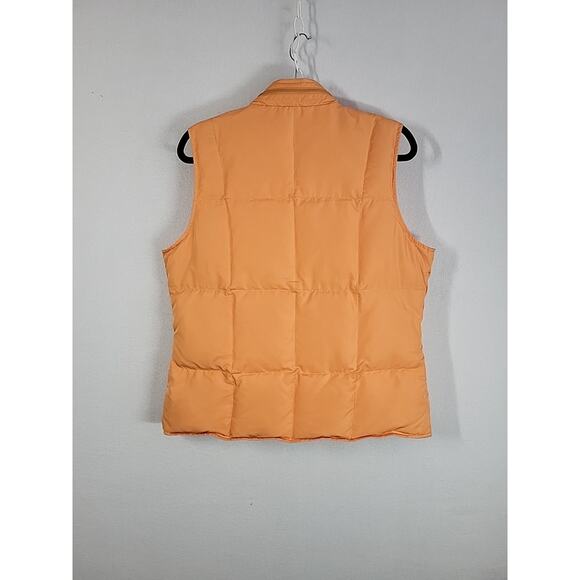 Talbots Down Puffer Vest Medium Orange Stowable Hood Quilted Zip Hiking Layering - Picture 4 of 14